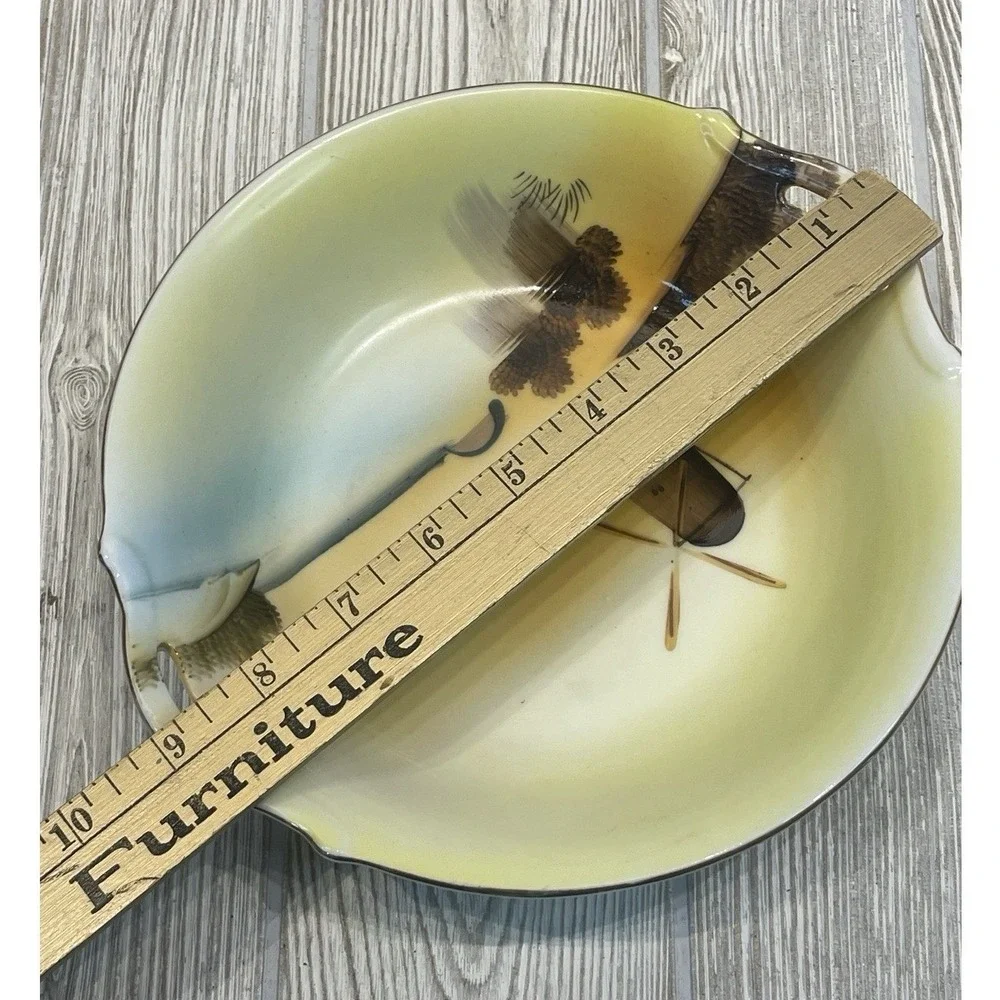 Meito China Hand Painted Windmill Landscape Porcelain Bowl Japan Vintage